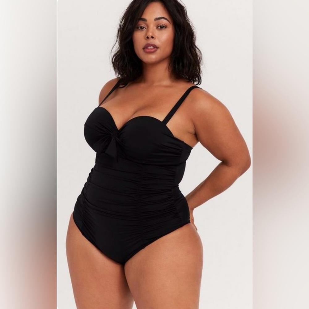 Black Tie Front Underwire One-Piece Swimsuit, Torrid, Size 3-DD/F